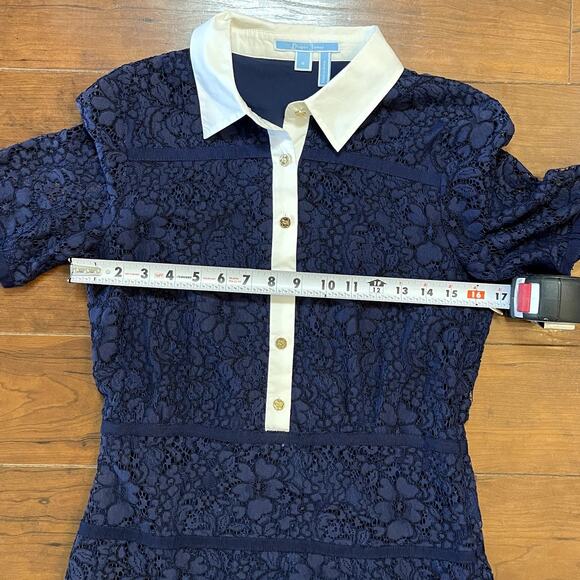 Draper James Meadow Lace Dress Navy Lace Collared Fit Flare Knee Length Size 6 - Picture 8 of 13